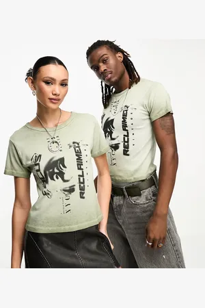Reclaimed Unisex 90s shrunken tee in Y2K khaki print