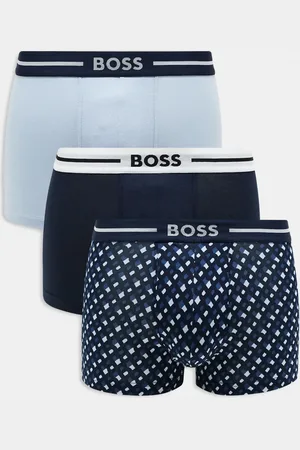 HUGO BOSS Power 3 pack logo waistband plain & print trunks in blues