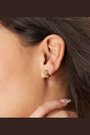 Orelia Textured ridged huggie hoop earrings in 18k plated
