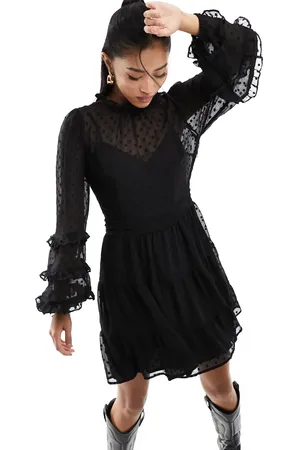 Miss Selfridge Dobby chiffon ruffle mini dress in