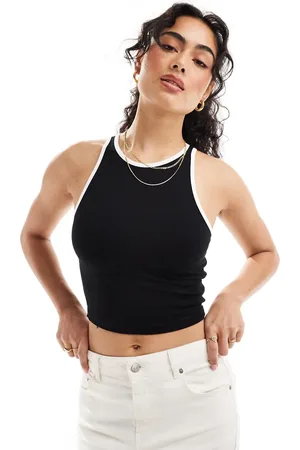 Miss Selfridge Tipping detail crop racer top in