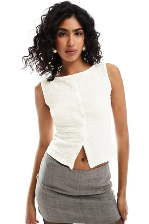 ASOS Button through tank top in textured ivory