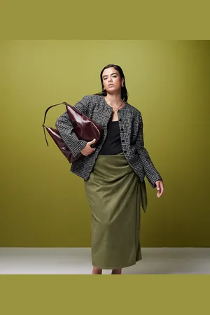 ASOS ASOS DESIGN Curve tie detail wrap faux suede maxi skirt in khaki - KHAKI