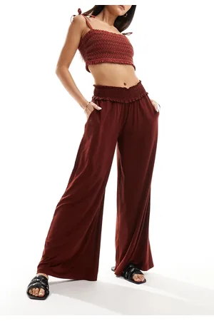 ASOS Shirred waist wide leg trouser in rust