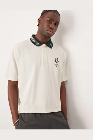ASOS Boxy oversized polo with sports collar in off