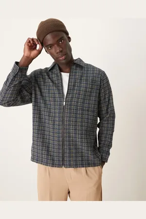 SELECTED Oversized boxy textured overshirt in blue mix