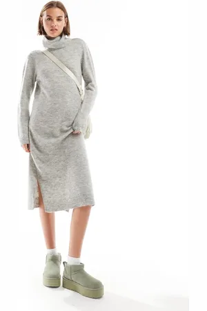 Pieces® Roll neck maxi jumper dress in light melange