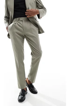 ASOS Linen blend slim suit trousers in khaki