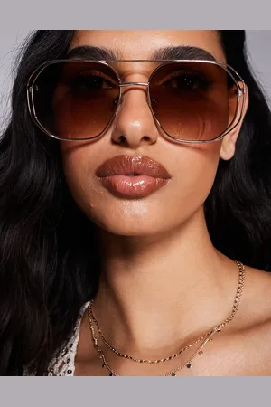 Aldo Areanwan hex aviator sunglasses in brown and