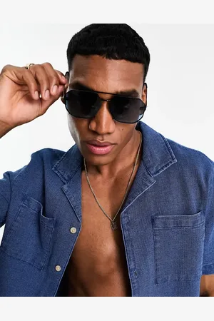 ASOS Rimless aviator glasses with dark blue gradient lens in