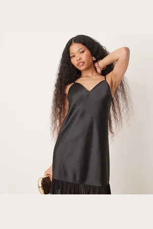 Miss Selfridge Satin drop waist maxi dress in
