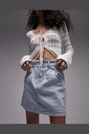 Topshop Denim paperbag skirt in bleach