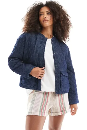 ONLY Quilted denim jacket with front pocket detail in dark