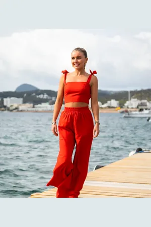 South Beach X Miss Molly tie up crop co ord top in burnt