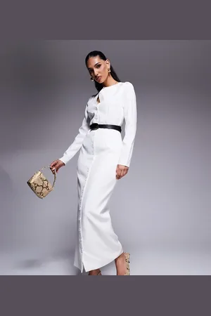 Kaiia Exclusive tailored long sleeve button through maxi dress in