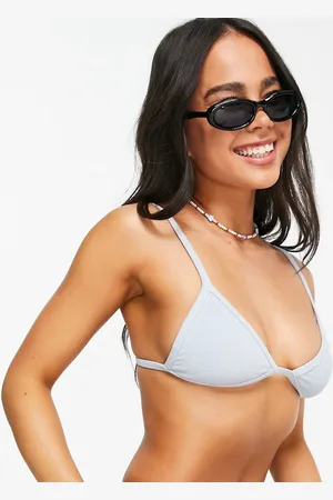 Weekday Towelling triangle bikini top in pale - LBLUE