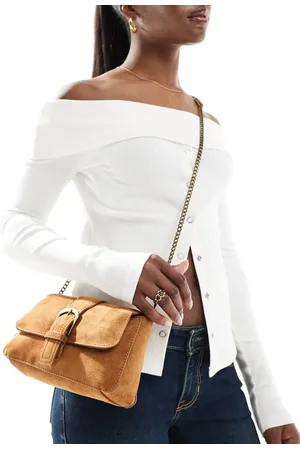 Stradivarius Crossbody bag with buckle in camel