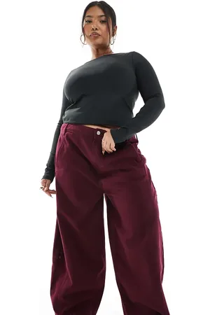 ASOS Curve seamed barrel trousers in dark cherry