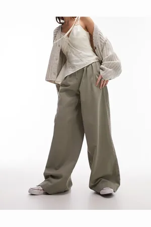 Topshop High waist tailored casual trouser in khaki