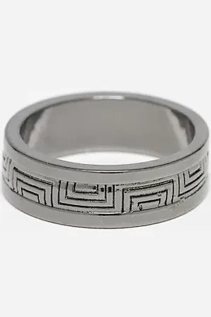 ASOS Band ring with engraved greek wave detail in gunmetal