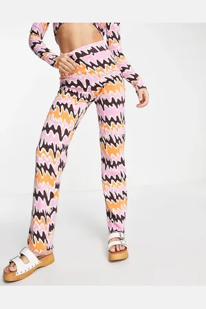 Monki Co-ord straight leg trousers in orange and pink abstract print