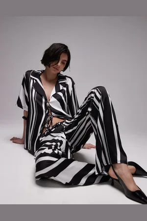 SNDYS Tie front collared short sleeve shirt co-ord in mono stripe