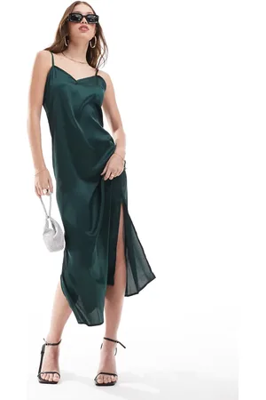 JDY Satin slip maxi dress in emerald