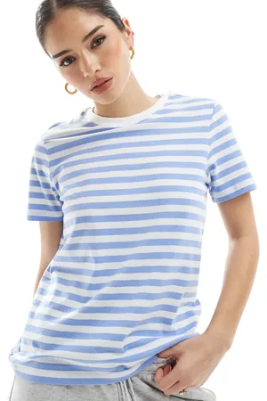 Pieces® Short sleeve boxy t-shirt in and white stripe