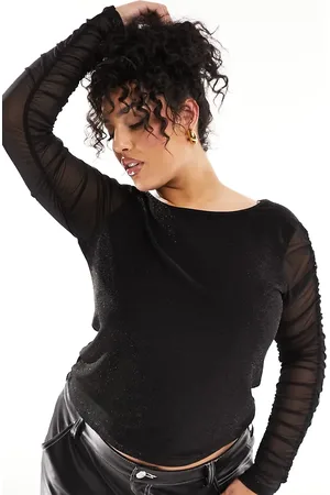 Noisy May Mesh ruched sleeve top in glitter