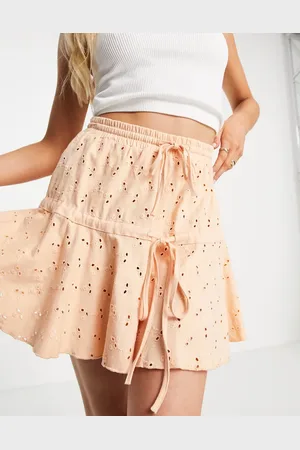 ASOS Broderie tiered mini skirt with tie detail in apricot