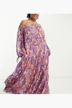 ASOS ASOS DESIGN Curve exclusive off shoulder maxi dress in metallic paisley floral print