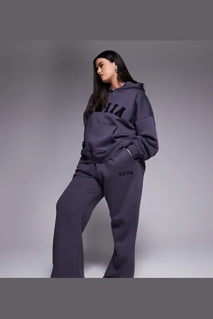 Kaiia Plus embroidered logo wide leg joggers co-ord in dark