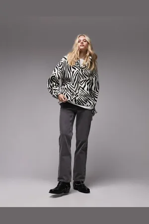 Topshop Abstract printed borg in mono
