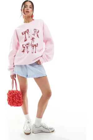 Miss Selfridge Bow print oversized sweatshirt in