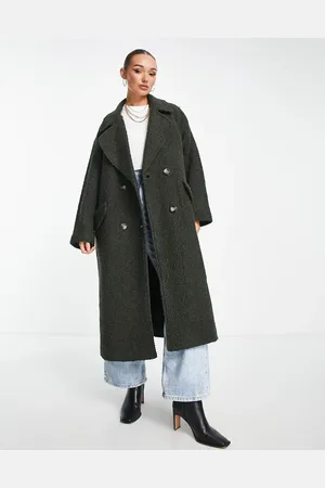 ASOS Smart double breasted boucle wool mix coat in khaki