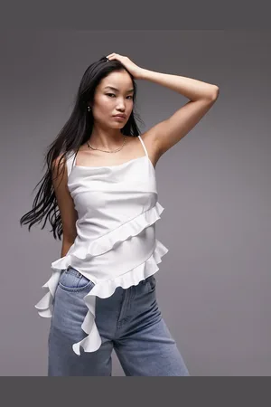 Topshop Ruffle front cami top In ivory