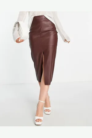 ASOS Faux leather croc midi skirt in chocolate