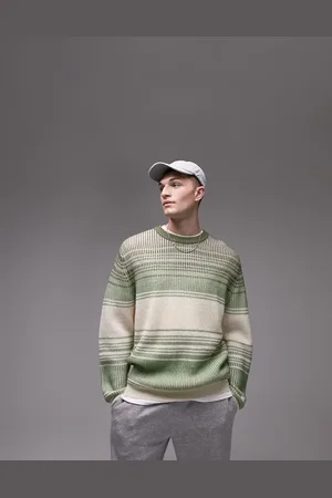 Topman Knitted jumper with ombre stripe in khaki