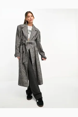 Miss Selfridge Herringbone maxi wrap coat in mono