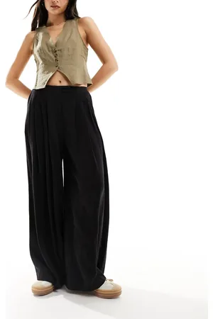 ASOS Pleated palazzo wide leg trouser with linen in