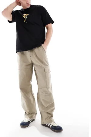 Wrangler Drawstring loose fit cotton carpenter trousers in sand