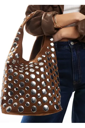 Stradivarius Studded shoulder bag in brown