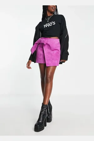 ASOS Suede wrap mini skirt with tie detail in magenta