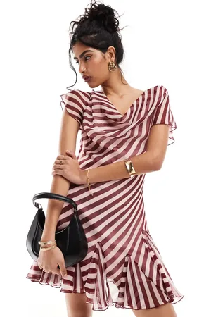 ASOS Cowl neck mini dress with godets in rust stripe