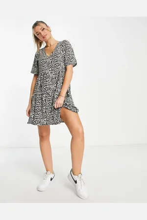 JDY V neck mini smock dress in animal print