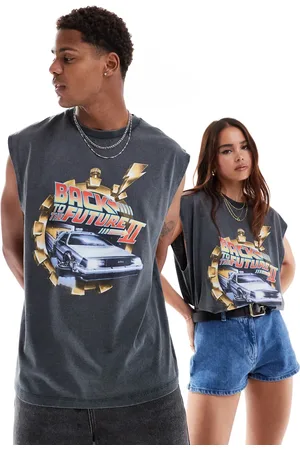 ASOS Unisex oversized vest with Back To The Future graphic print in washed