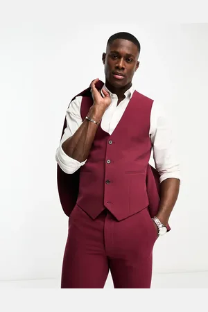 ASOS Super skinny suit waistcoat in dark burgundy