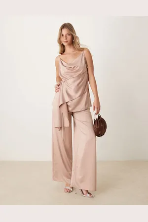 ASOS Wide leg satin trousers co-ord in light pink