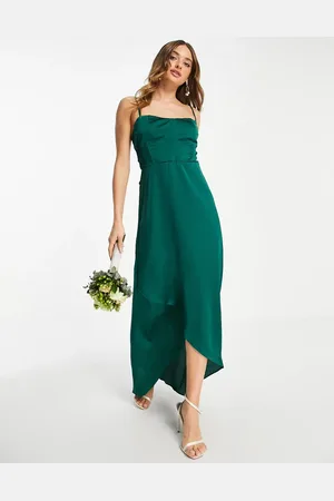 TFNC Bridesmaid satin cami dress in emerald