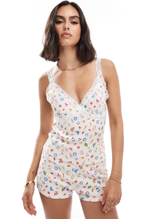 Miss Selfridge Lace trim top in fruit print
